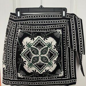 Farm Rio Wrap-effect printed cotton-twill mini skirt